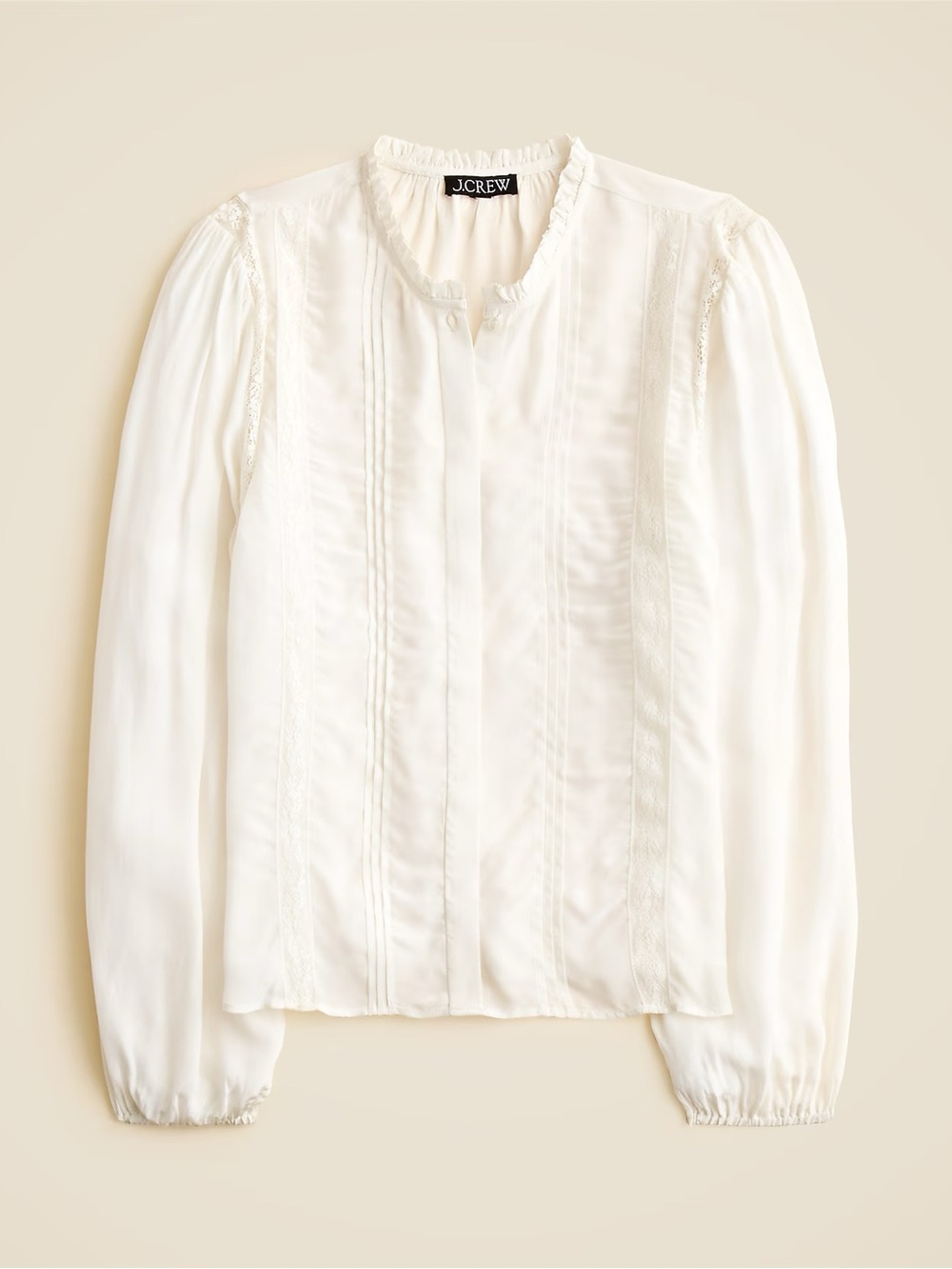 J.Crew • Lace-trim pintuck top in crepe de chine ivory